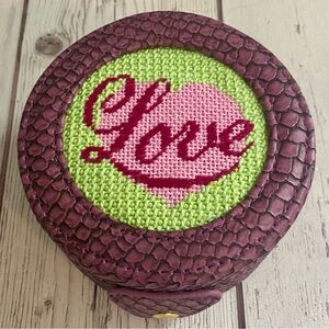 Purple Faux Snakeskin Trinket Box w/ Needlepoint “Love” Script 🐝